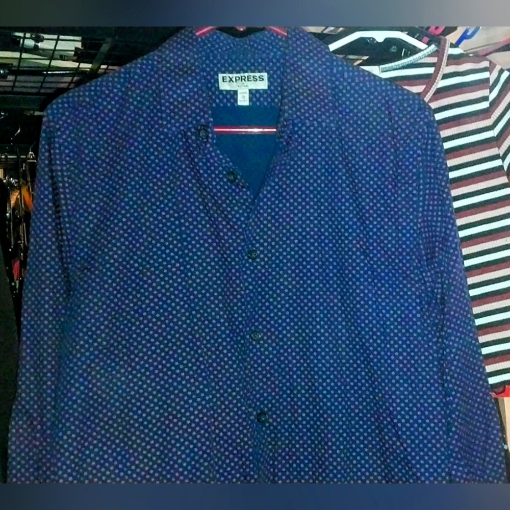 Express Men's Navy Long Sleeve Button Down